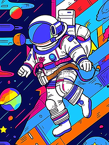 飞碟卡通插画图片_卡通手绘彩色宇航员宇宙星空插画9