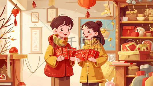 中国国风过大年发红包吉祥插画22