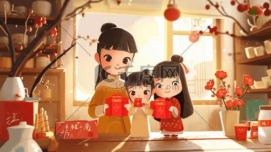 中国国风过大年发红包吉祥插画1