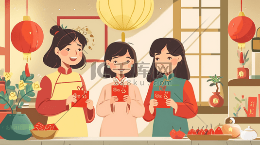 红包插画图片_中国国风过大年发红包吉祥插画19