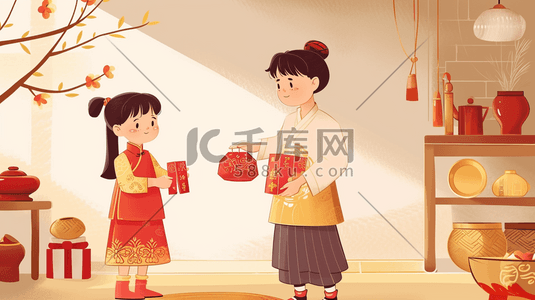 红包插画图片_中国国风过大年发红包吉祥插画5