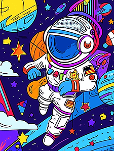 飞船飞碟插画图片_卡通手绘彩色宇航员宇宙星空插画10
