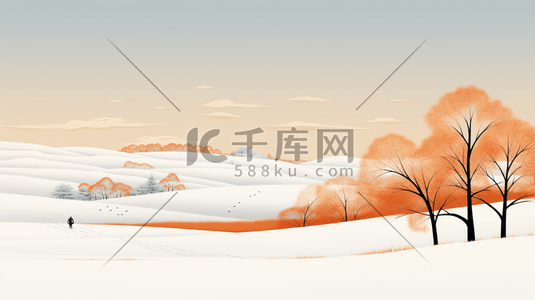 橘色系冰天雪地里的山川原野插画1