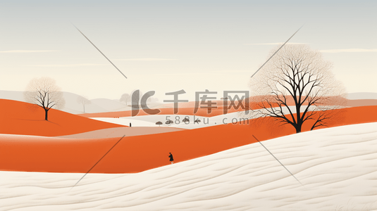 橘色系冰天雪地里的山川原野插画11