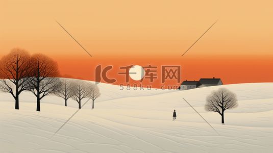 橘色系冰天雪地里的山川原野插画19