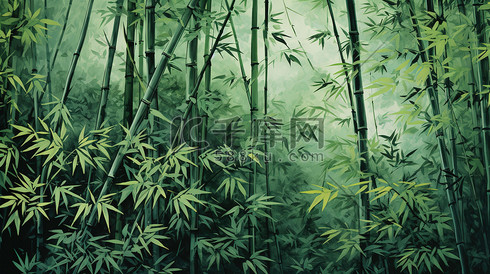 水墨画翠绿的竹子插画素材