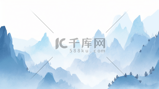 彩绘风插画图片_中国风群山连绵的山峰插画10