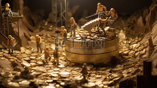 硬币美元插画图片_微型金币矿挖掘硬币插画海报