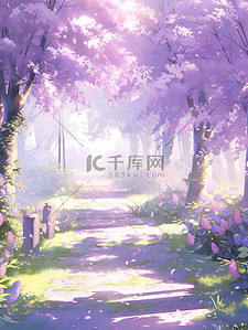 卡通紫色花朵插画图片_浅紫色的花朵春天意境插画
