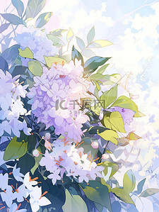 卡通紫色花朵插画图片_浅紫色的花朵春天意境图片