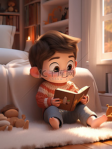 在沙发上阅读插画图片_男孩坐在沙发上看书插画设计