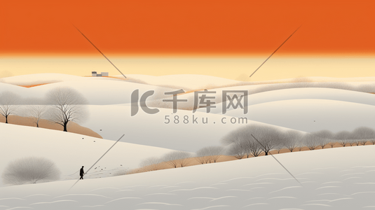 橘色系插画图片_橘色系冰天雪地里的山川原野插画9