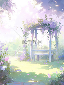 浅紫色的花朵春天意境原创插画