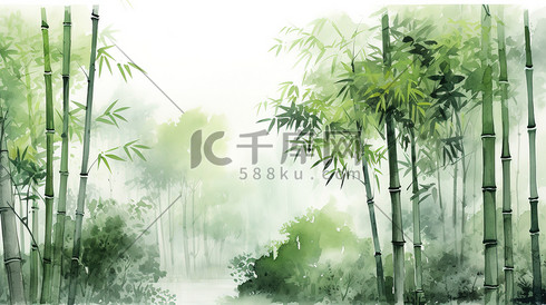 水墨画翠绿的竹子原创插画