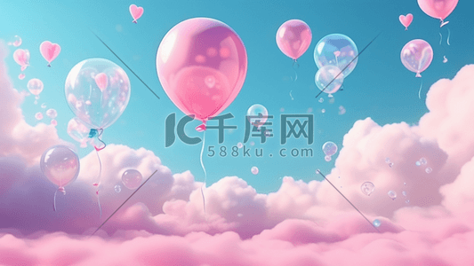 云朵可爱粉彩3d蝴蝶气球泡泡天空插画素材