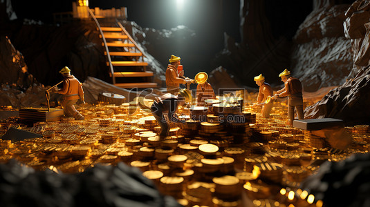 矿工插画图片_微型金币矿挖掘硬币图片