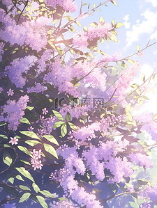 浅紫色的花朵春天意境插画图片