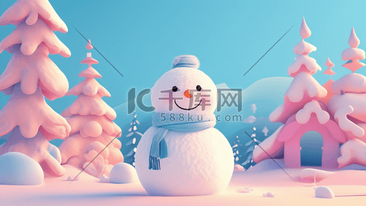 可爱粉彩雪人店铺街道户外城市插画海报