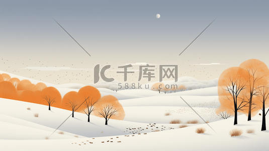 橘色系冰天雪地里的山川原野插画14