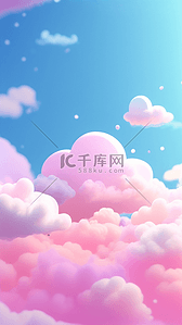 云朵可爱粉彩3d蝴蝶气球泡泡天空矢量插画