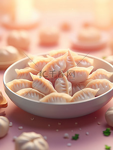 桌子上盘子里的饺子插画设计