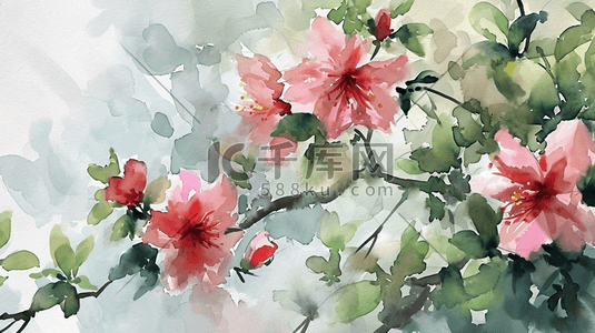 纹理质感水彩插画图片_彩色水彩质感盛开的花朵插画9