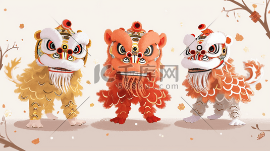中国风春节舞狮插画29