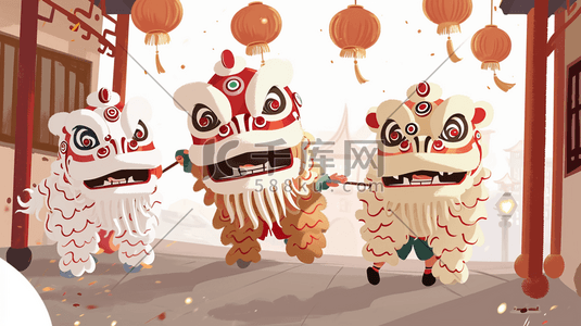 中国风春节舞狮插画21