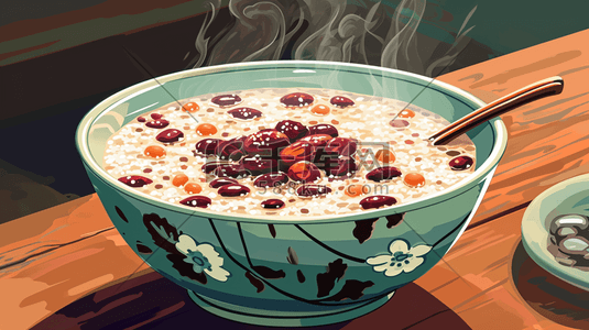 一碗热气腾腾的腊八粥传统美食插画19