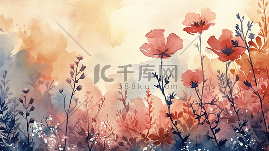 水彩质感晕染插画图片_彩色水彩质感盛开的花朵插画7