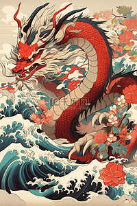 新年龙年手绘中国风插画海报