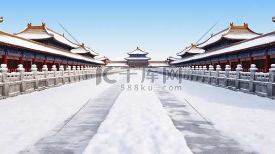 冬季北京故宫风景插画1