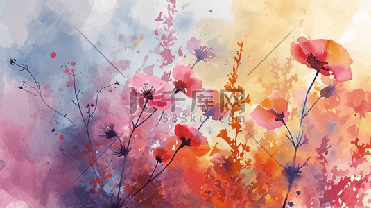 纹理质感水彩插画图片_彩色水彩质感盛开的花朵插画12