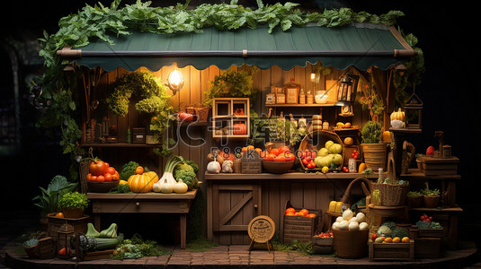 蔬菜水果海报插画图片_蔬菜和水果小店微观创意场景插画海报