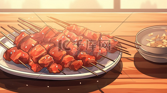 bbq标签插画图片_烧烤肉串美味BBQ原创插画