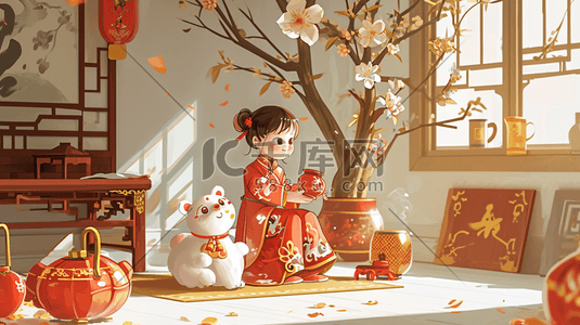 中式挂件插画图片_中国红色卡通中式国风元宵节花灯插画14