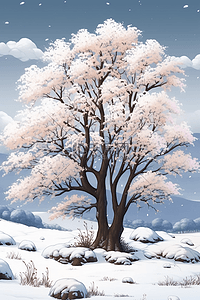白色点缀插画图片_风景手绘冬天树挂唯美插画