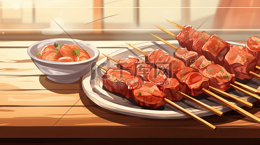 bbq标签插画图片_烧烤肉串美味BBQ图片