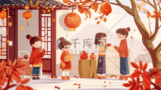 中式挂件插画图片_中国红色卡通中式国风元宵节花灯插画16