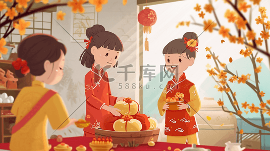 中式挂件插画图片_中国红色卡通中式国风元宵节花灯插画13