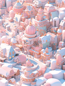 小镇3d冬天微景观白雪覆盖的立体插画