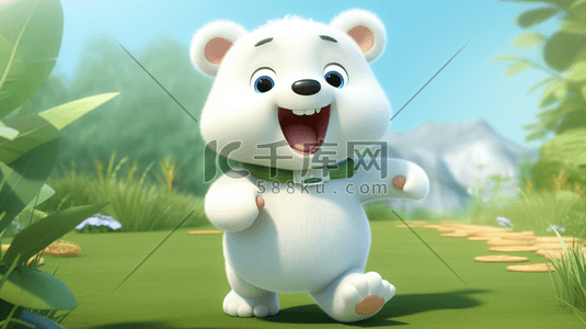 立体小插画图片_3D立体开心白色小熊简约插画2