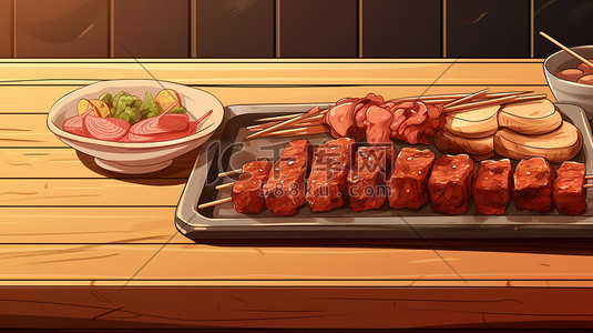 烧烤肉串美味BBQ插画海报