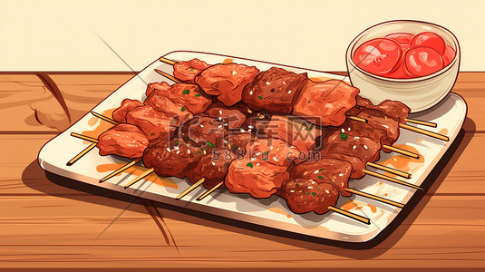 bbq标签插画图片_烧烤肉串美味BBQ插画素材