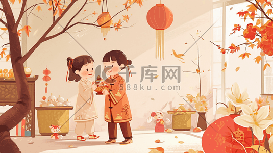 中式挂件插画图片_中国红色卡通中式国风元宵节花灯插画9