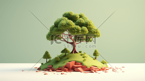扁平风绿色树木保护环境插画5