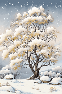 树也插画图片_冬天风景手绘树挂唯美插画