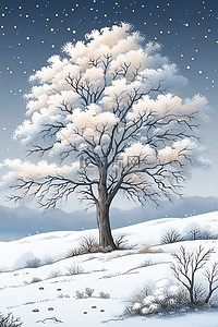 圆的点缀插画图片_插画冬天树挂唯美风景手绘