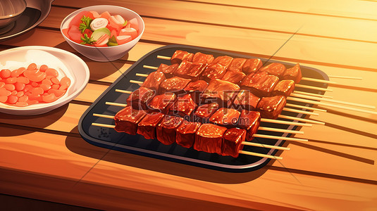 烧串插画图片_烧烤肉串美味BBQ插图