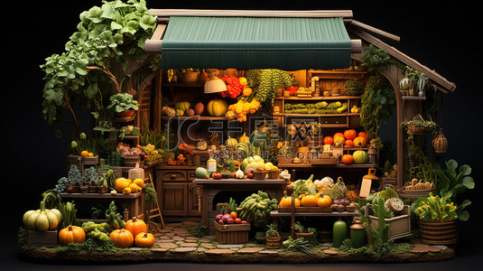 蔬菜和水果小店微观创意场景插画设计